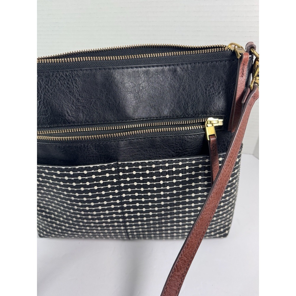 Fossil Crossbody Bag Fiona Coated Canvas And Leather Black & White Polka Dot - Picture 9 of 17